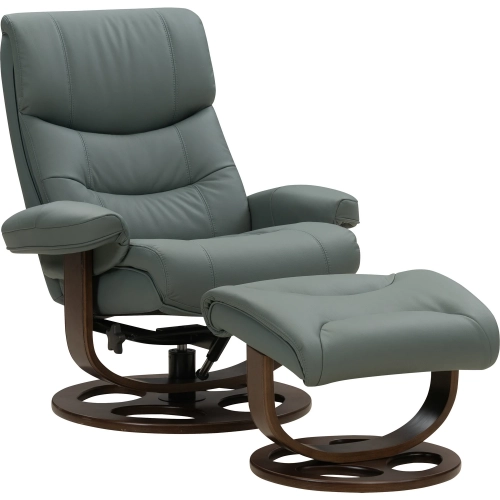 Leonard Swivel Pedestal Recliner with Ottoman in Knox Blue-Green Top-Grain Leather